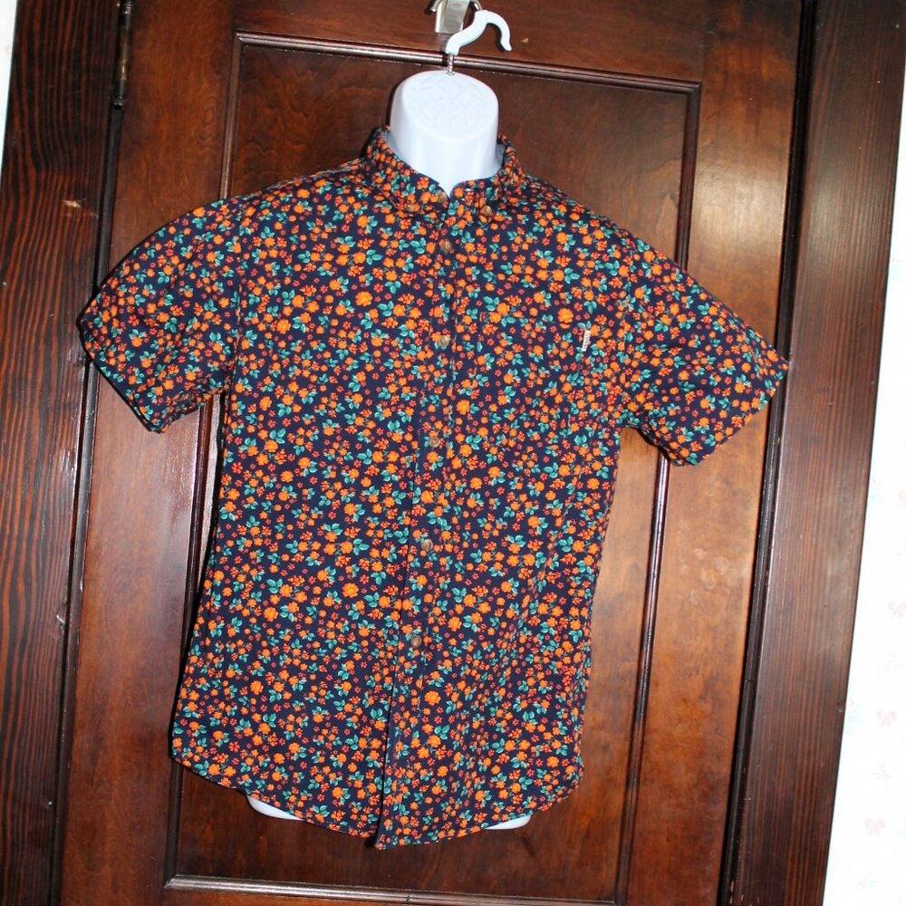 Dravus Cotton Short-Sleeve Button-Down Floral Shirt, Medium